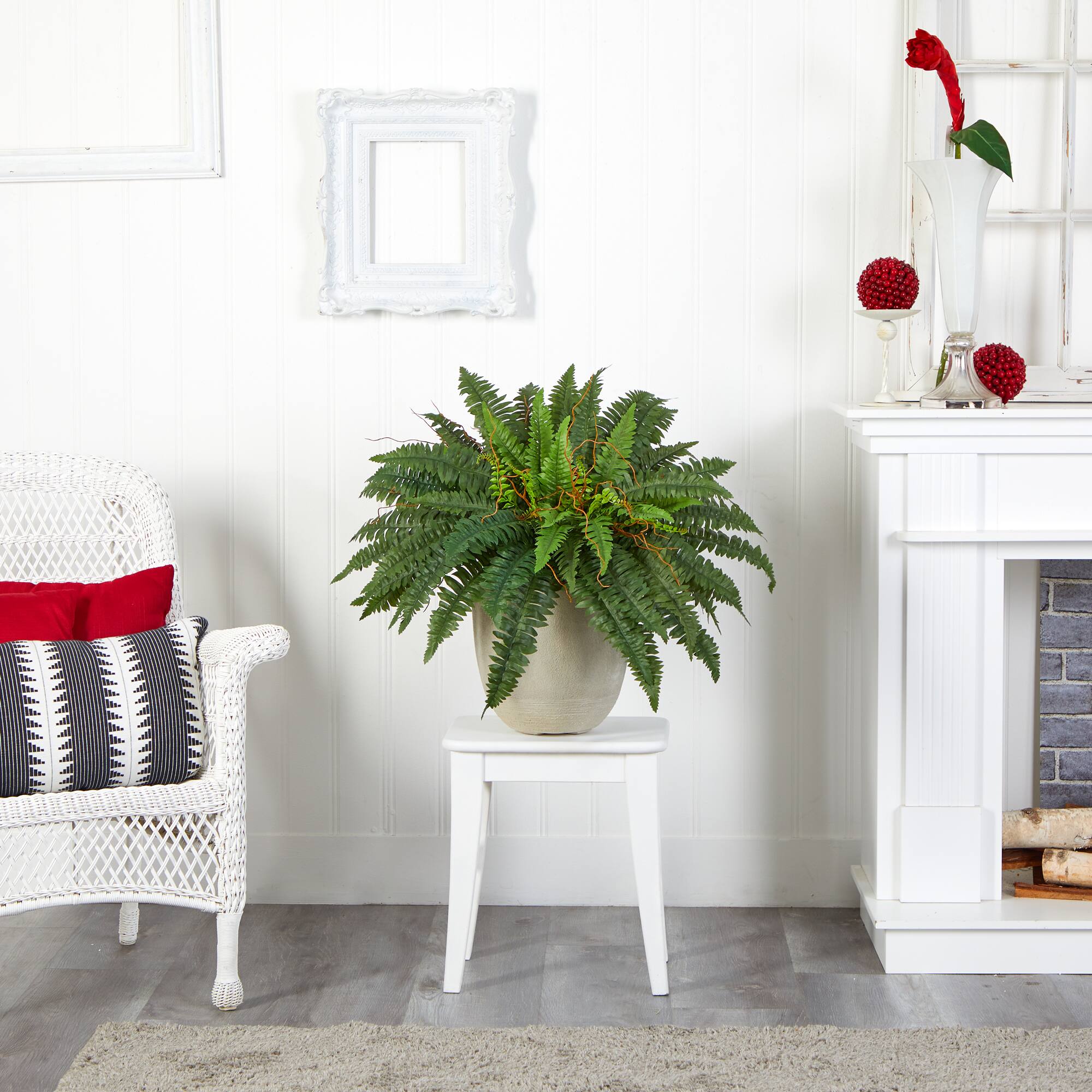 22" Boston Fern In Sandstone Planter
